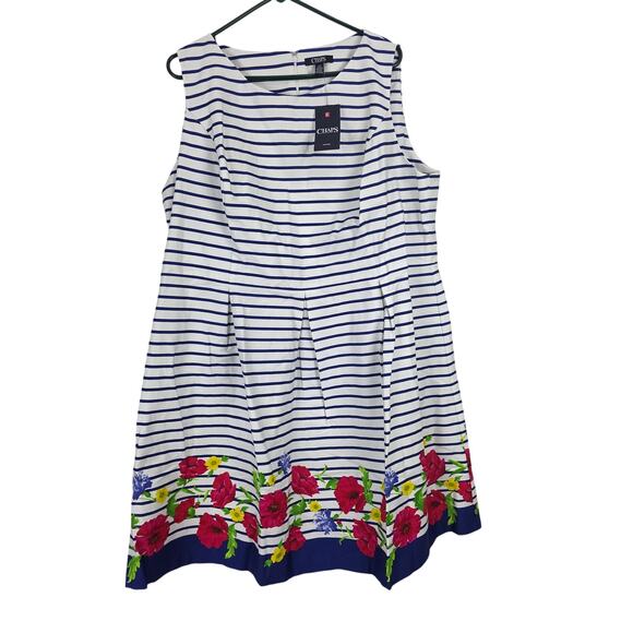 Chaps Dresses & Skirts - Chaps Cottage Core Midi Dress 20 Womens Plus Size White Blue Striped Floral NWT